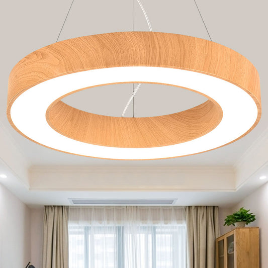 Light Wood Circle Pendant Lamp Minimalistic Metal LED Chandelier for Meeting Room Light Wood Clearhalo 'Ceiling Lights' 'Chandeliers' 'Modern Chandeliers' 'Modern' Lighting' 2385244