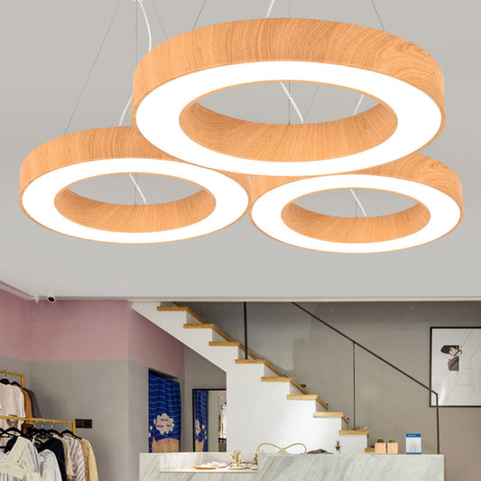 Light Wood Circle Pendant Lamp Minimalistic Metal LED Chandelier for Meeting Room Clearhalo 'Ceiling Lights' 'Chandeliers' 'Modern Chandeliers' 'Modern' Lighting' 2385246