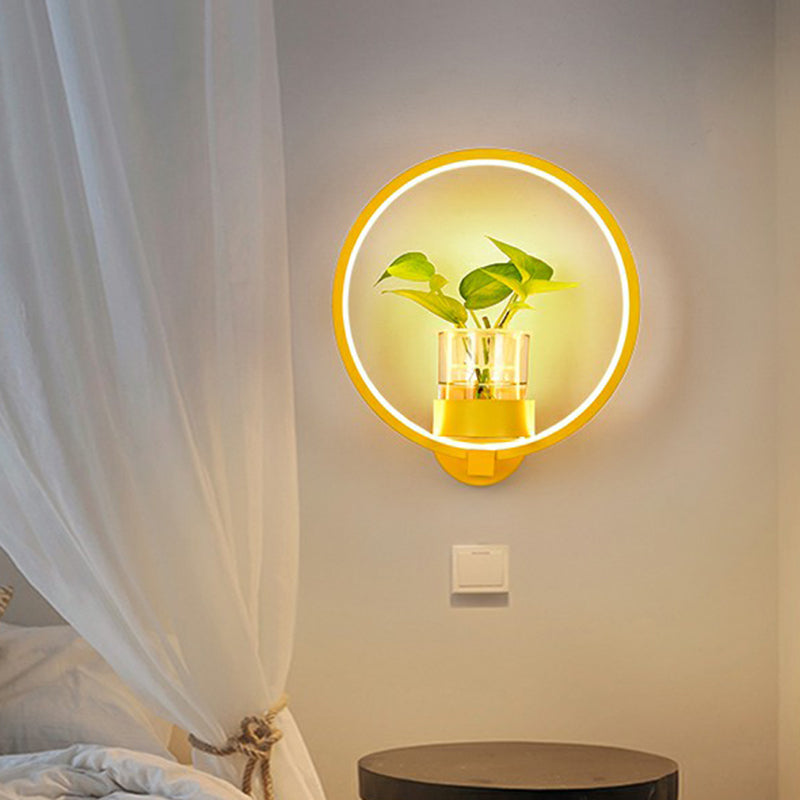 Artistic Loop Shaped Wall Lamp Metal Bedside Wall Sconce Light with Clear Glass Plant Pot Yellow Third Gear Round Clearhalo 'Wall Lamps & Sconces' 'Wall Lights' Lighting' 2385250