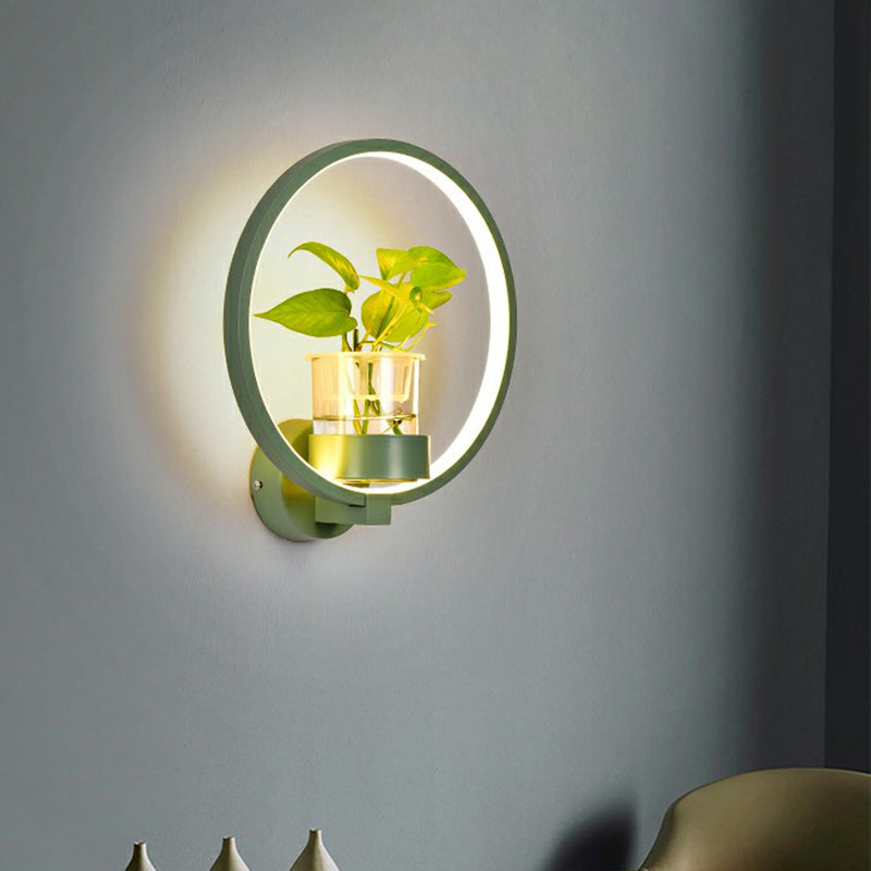Artistic Loop Shaped Wall Lamp Metal Bedside Wall Sconce Light with Clear Glass Plant Pot Green Round Clearhalo 'Wall Lamps & Sconces' 'Wall Lights' Lighting' 2385251
