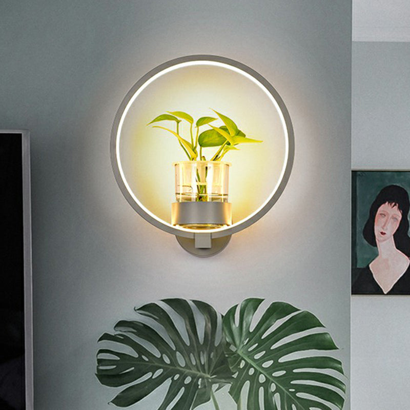 Artistic Loop Shaped Wall Lamp Metal Bedside Wall Sconce Light with Clear Glass Plant Pot Grey Third Gear Round Clearhalo 'Wall Lamps & Sconces' 'Wall Lights' Lighting' 2385253
