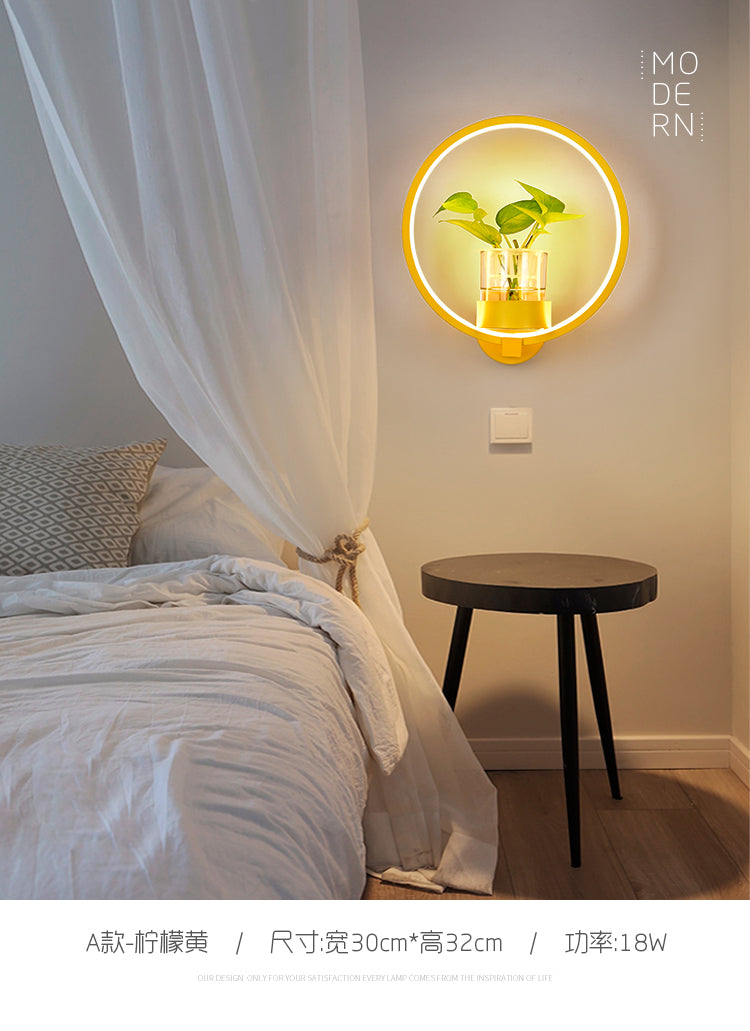 Artistic Loop Shaped Wall Lamp Metal Bedside Wall Sconce Light with Clear Glass Plant Pot Yellow Remote Control Stepless Dimming Round Clearhalo 'Wall Lamps & Sconces' 'Wall Lights' Lighting' 2385255