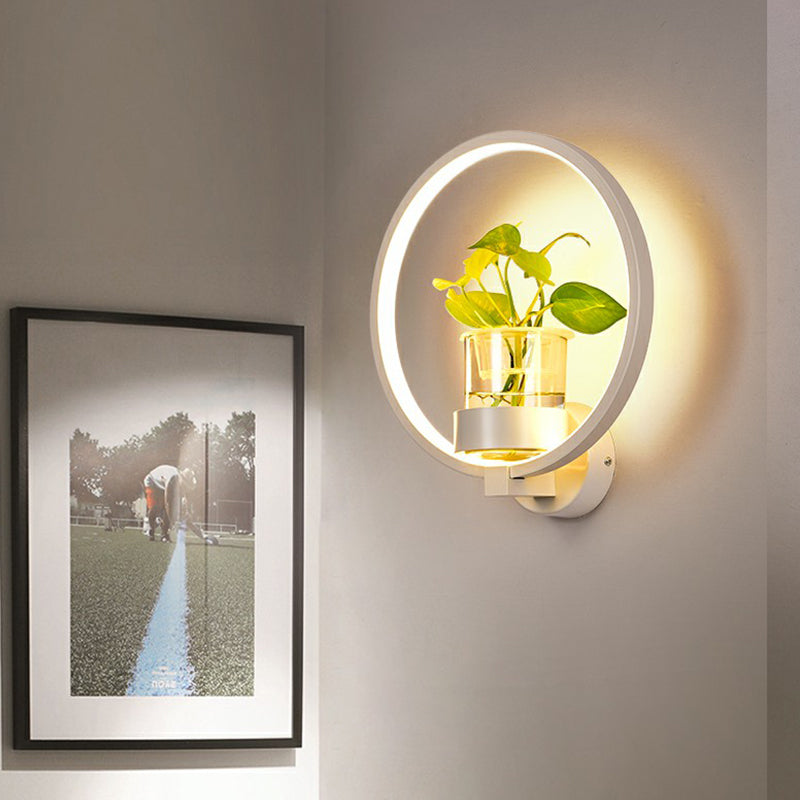 Artistic Loop Shaped Wall Lamp Metal Bedside Wall Sconce Light with Clear Glass Plant Pot White Round Clearhalo 'Wall Lamps & Sconces' 'Wall Lights' Lighting' 2385256
