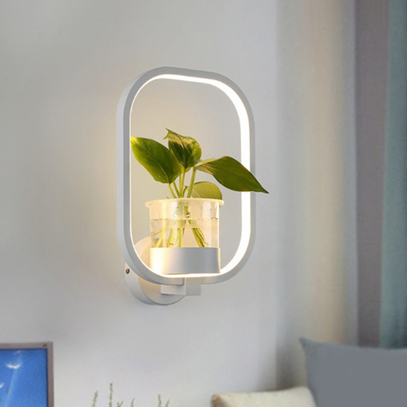 Artistic Loop Shaped Wall Lamp Metal Bedside Wall Sconce Light with Clear Glass Plant Pot White Rectangle Clearhalo 'Wall Lamps & Sconces' 'Wall Lights' Lighting' 2385258