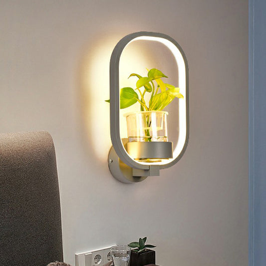 Artistic Loop Shaped Wall Lamp Metal Bedside Wall Sconce Light with Clear Glass Plant Pot Grey Third Gear Rectangle Clearhalo 'Wall Lamps & Sconces' 'Wall Lights' Lighting' 2385261