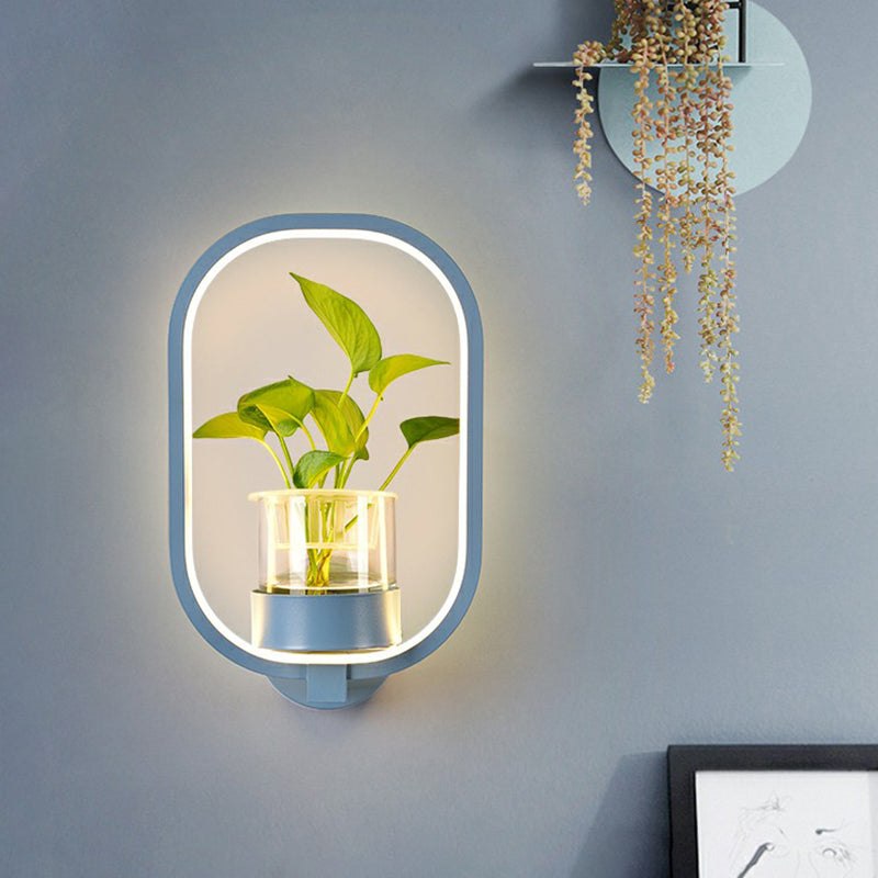 Artistic Loop Shaped Wall Lamp Metal Bedside Wall Sconce Light with Clear Glass Plant Pot Blue Rectangle Clearhalo 'Wall Lamps & Sconces' 'Wall Lights' Lighting' 2385262