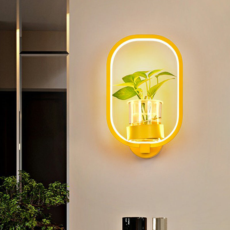 Artistic Loop Shaped Wall Lamp Metal Bedside Wall Sconce Light with Clear Glass Plant Pot Yellow Third Gear Rectangle Clearhalo 'Wall Lamps & Sconces' 'Wall Lights' Lighting' 2385263