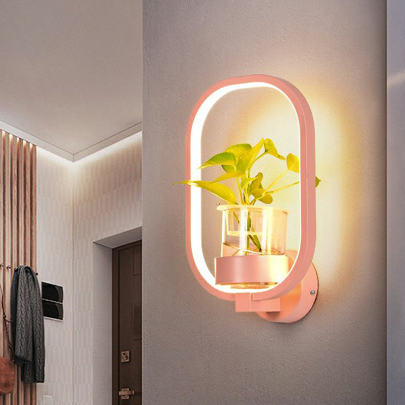 Artistic Loop Shaped Wall Lamp Metal Bedside Wall Sconce Light with Clear Glass Plant Pot Pink Third Gear Rectangle Clearhalo 'Wall Lamps & Sconces' 'Wall Lights' Lighting' 2385264