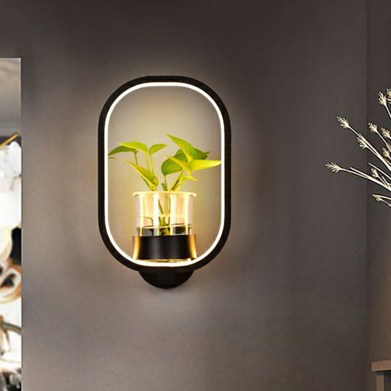 Artistic Loop Shaped Wall Lamp Metal Bedside Wall Sconce Light with Clear Glass Plant Pot Black Rectangle Clearhalo 'Wall Lamps & Sconces' 'Wall Lights' Lighting' 2385265