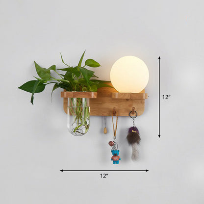succulent wall sconce Cream Glass Geometric Wall Sconce Art Deco 1 Head Wall Mounted Light with Plant Container and Wooden Shelf