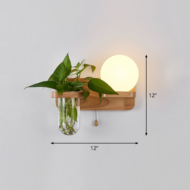 air plant wall sconce Cream Glass Geometric Wall Sconce Art Deco 1 Head Wall Mounted Light with Plant Container and Wooden Shelf