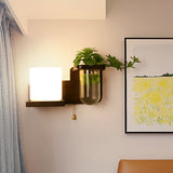 Decorative Geometric Wall Lighting Ivory Glass 1-Light Bedside Sconce with Plant Container Clearhalo 'Wall Lamps & Sconces' 'Wall Lights' Lighting' 2385279