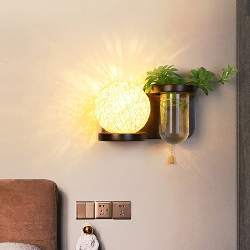 Decorative Geometric Wall Lighting Ivory Glass 1-Light Bedside Sconce with Plant Container Brown Globe Clearhalo 'Wall Lamps & Sconces' 'Wall Lights' Lighting' 2385280