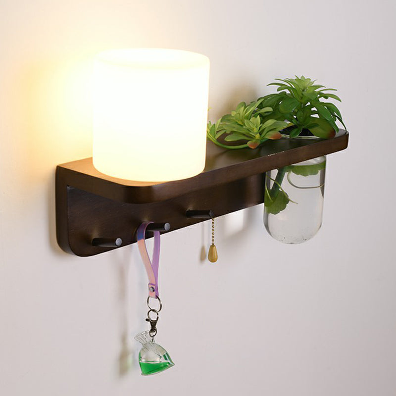 Decorative Geometric Wall Lighting Ivory Glass 1-Light Bedside Sconce with Plant Container Brown Oval Clearhalo 'Wall Lamps & Sconces' 'Wall Lights' Lighting' 2385281