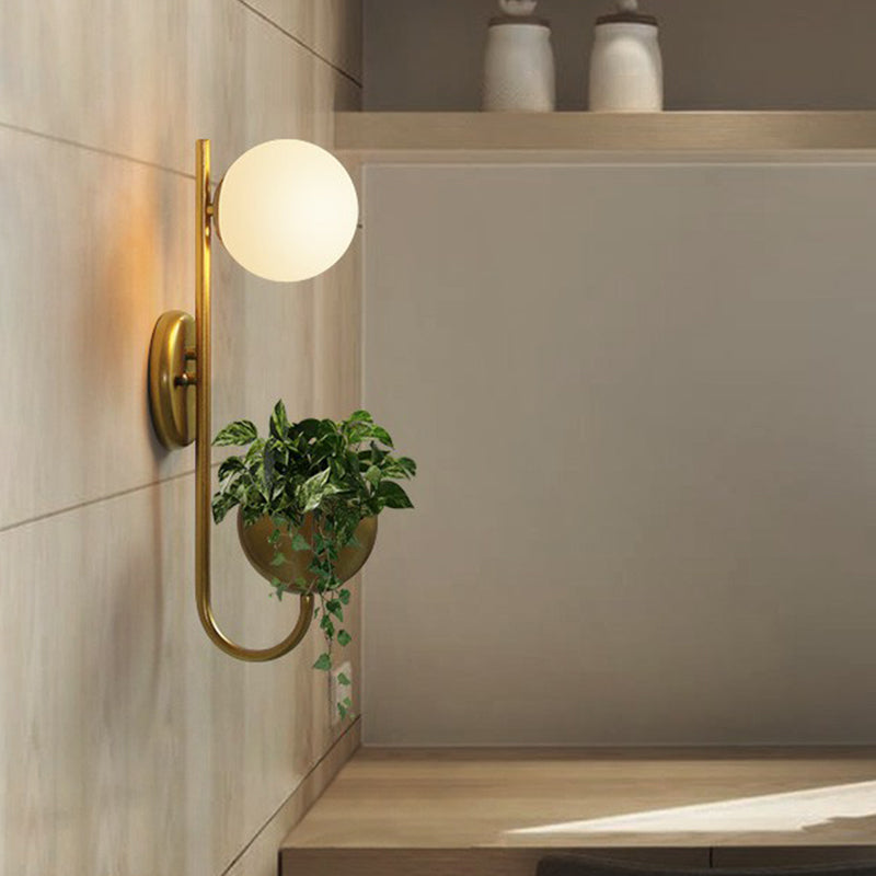 Ball Study Room Reading Wall Light Milk Glass 1 Bulb Modern Wall Sconce with Storage Bowl Clearhalo 'Wall Lamps & Sconces' 'Wall Lights' Lighting' 2385288