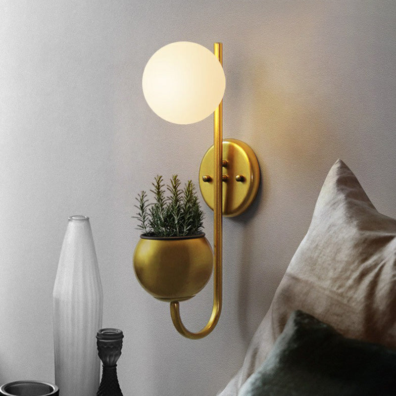 Ball Study Room Reading Wall Light Milk Glass 1 Bulb Modern Wall Sconce with Storage Bowl Gold Clearhalo 'Wall Lamps & Sconces' 'Wall Lights' Lighting' 2385289