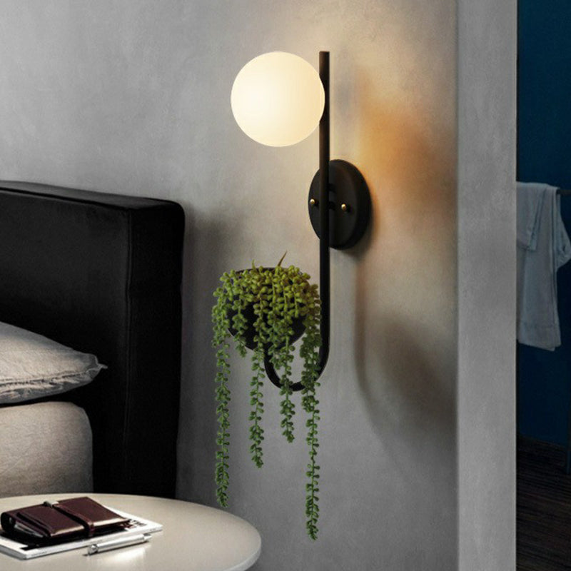 Ball Study Room Reading Wall Light Milk Glass 1 Bulb Modern Wall Sconce with Storage Bowl Black Clearhalo 'Wall Lamps & Sconces' 'Wall Lights' Lighting' 2385290
