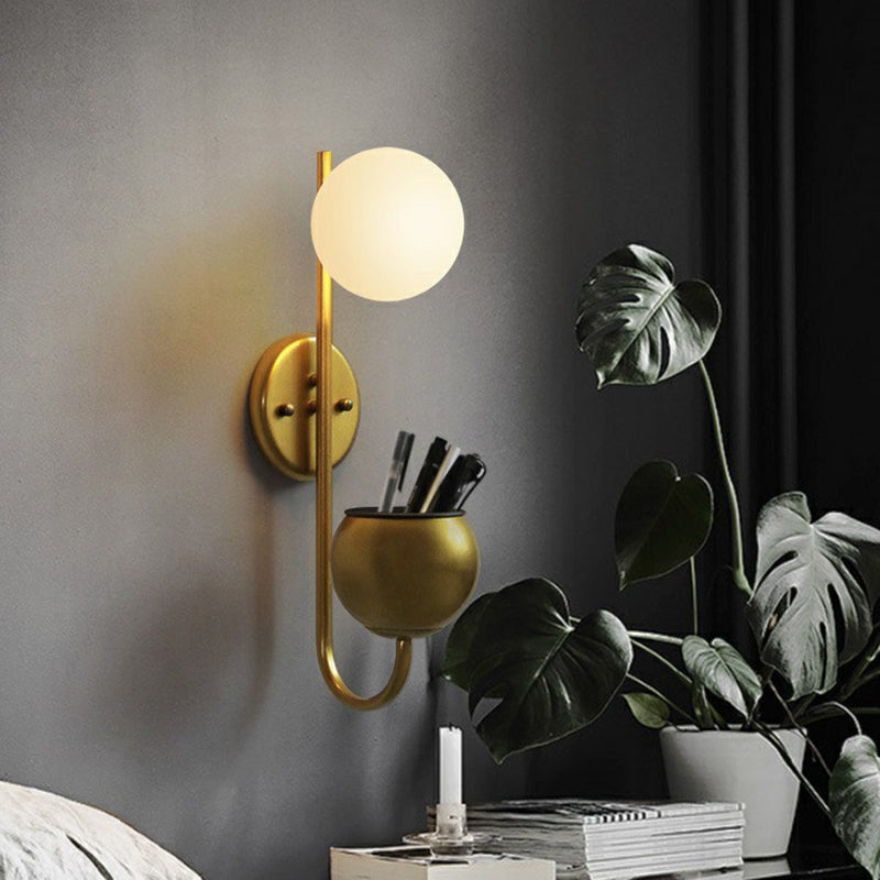 Ball Study Room Reading Wall Light Milk Glass 1 Bulb Modern Wall Sconce with Storage Bowl Clearhalo 'Wall Lamps & Sconces' 'Wall Lights' Lighting' 2385291