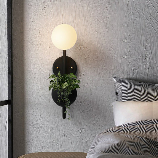 Ball Study Room Reading Wall Light Milk Glass 1 Bulb Modern Wall Sconce with Storage Bowl Clearhalo 'Wall Lamps & Sconces' 'Wall Lights' Lighting' 2385292