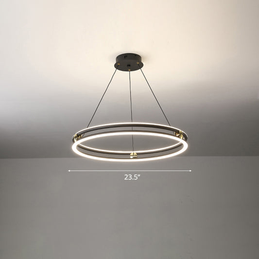 Black and White Circle Chandelier Minimalistic Aluminum LED Hanging Light for Dining Room Black 23.5" Single Ring Clearhalo 'Ceiling Lights' 'Chandeliers' 'Modern Chandeliers' 'Modern' Lighting' 2385353