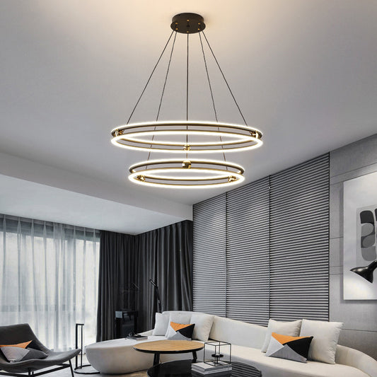 Black and White Circle Chandelier Minimalistic Aluminum LED Hanging Light for Dining Room Clearhalo 'Ceiling Lights' 'Chandeliers' 'Modern Chandeliers' 'Modern' Lighting' 2385354