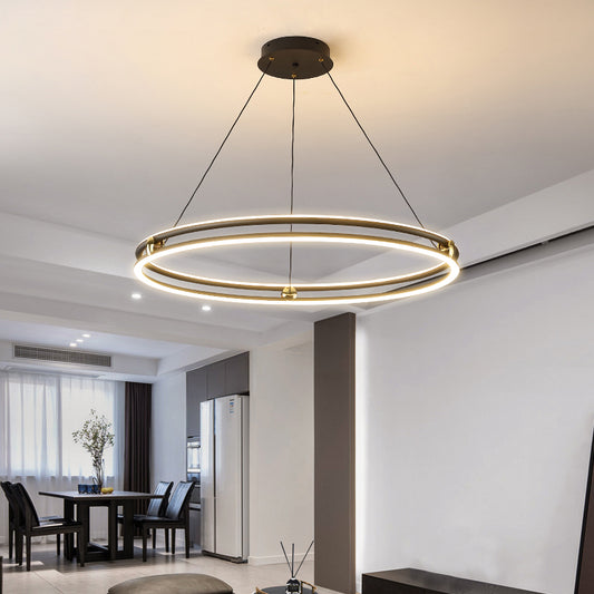 Black and White Circle Chandelier Minimalistic Aluminum LED Hanging Light for Dining Room Clearhalo 'Ceiling Lights' 'Chandeliers' 'Modern Chandeliers' 'Modern' Lighting' 2385356