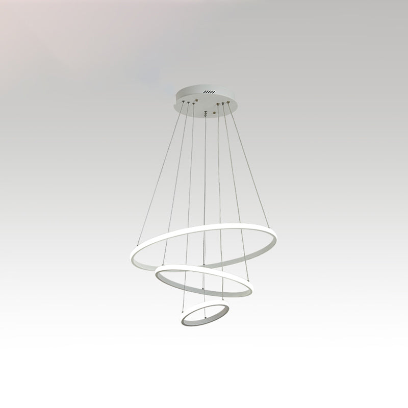 Minimalist Halo Hanging Lighting Acrylic 3-Head Restaurant LED Chandelier Pendant Light White 31.5" Clearhalo 'Ceiling Lights' 'Chandeliers' 'Modern Chandeliers' 'Modern' Lighting' 2385362