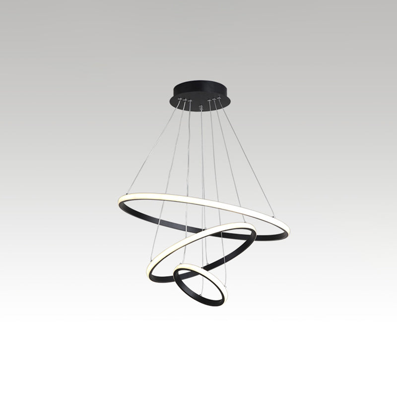 Minimalist Halo Hanging Lighting Acrylic 3-Head Restaurant LED Chandelier Pendant Light Black 23.5" Clearhalo 'Ceiling Lights' 'Chandeliers' 'Modern Chandeliers' 'Modern' Lighting' 2385364