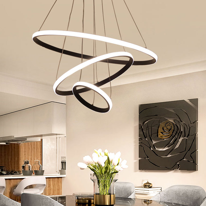 Minimalist Halo Hanging Lighting Acrylic 3-Head Restaurant LED Chandelier Pendant Light Clearhalo 'Ceiling Lights' 'Chandeliers' 'Modern Chandeliers' 'Modern' Lighting' 2385367