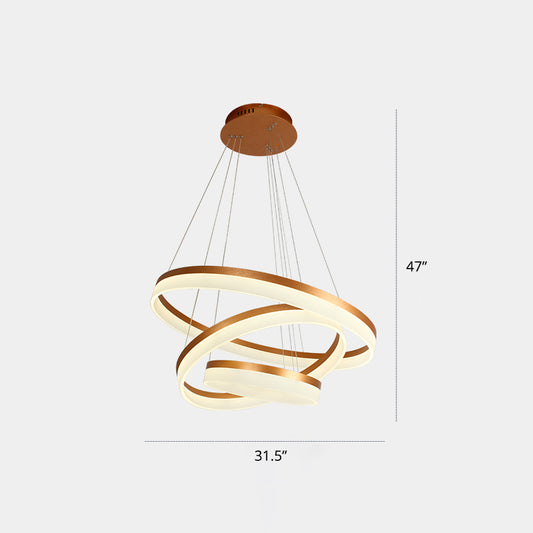 Acrylic Loop LED Ceiling Chandelier Simple Style Gold Finish Hanging Ceiling Light for Dining Room 3 Gold Remote Control Stepless Dimming Clearhalo 'Ceiling Lights' 'Chandeliers' 'Modern Chandeliers' 'Modern' Lighting' 2385370