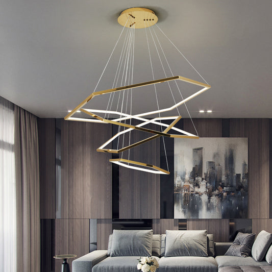 Stainless Steel Hexagon LED Suspension Lamp Minimalist Gold Chandelier for Living Room Clearhalo 'Ceiling Lights' 'Chandeliers' 'Modern Chandeliers' 'Modern' Lighting' 2385384