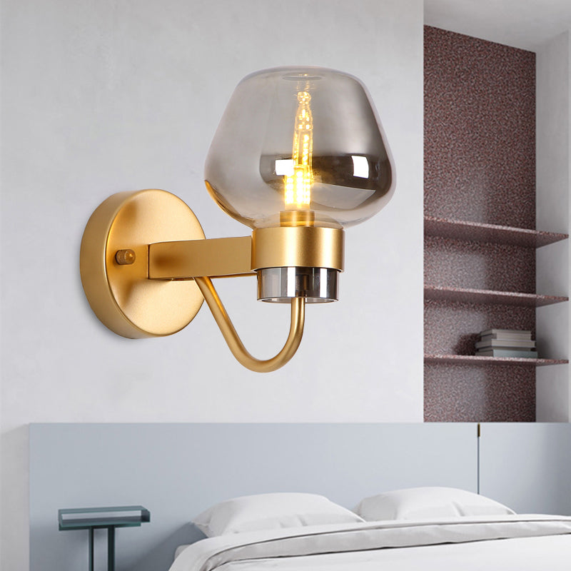 1 Bulb Jar Sconce Lamp Tradition Clear/Amber/Smoke Gray Glass Wall Lighting Fixture for Bedside Smoke Gray Clearhalo 'Wall Lamps & Sconces' 'Wall Lights' Lighting' 238539