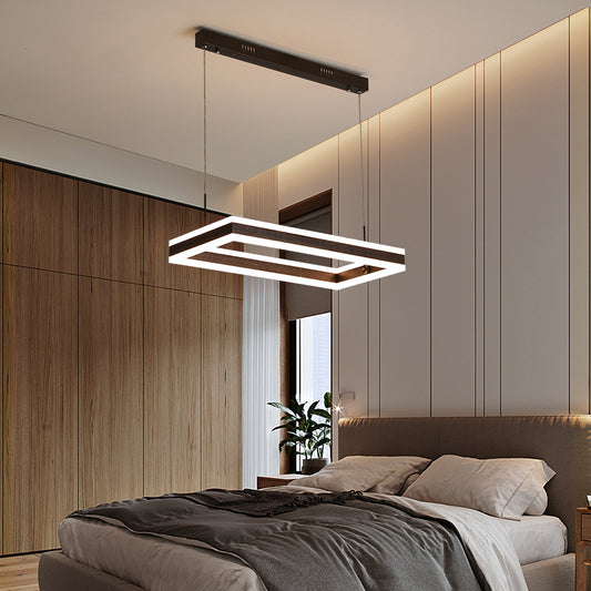 Rectangular Acrylic LED Chandelier Simplicity Coffee Ceiling Suspension Lamp for Bedroom Coffee 1 Tier Clearhalo 'Ceiling Lights' 'Chandeliers' 'Modern Chandeliers' 'Modern' Lighting' 2385393