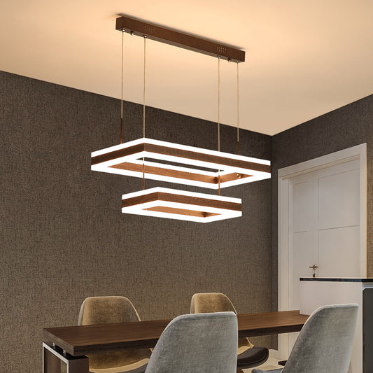 Rectangular Acrylic LED Chandelier Simplicity Coffee Ceiling Suspension Lamp for Bedroom Coffee 2 Tiers Clearhalo 'Ceiling Lights' 'Chandeliers' 'Modern Chandeliers' 'Modern' Lighting' 2385394