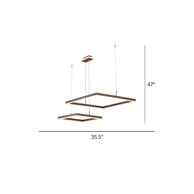 Aluminum Square LED Ceiling Light Simple 2-Light Coffee Finish Chandelier for Dining Room Coffee 35.5" Warm Clearhalo 'Ceiling Lights' 'Chandeliers' 'Modern Chandeliers' 'Modern' Lighting' 2385397