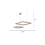 Aluminum Square LED Ceiling Light Simple 2-Light Coffee Finish Chandelier for Dining Room Coffee 27.5" Warm Clearhalo 'Ceiling Lights' 'Chandeliers' 'Modern Chandeliers' 'Modern' Lighting' 2385403
