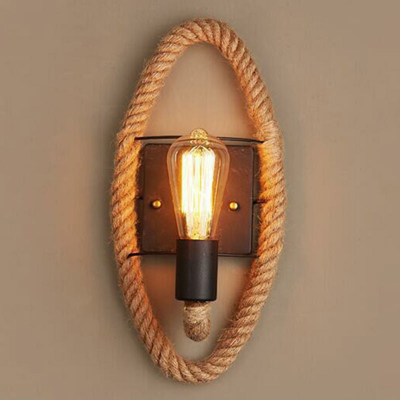 Metal Open Bulb Wall Lamp Farmhouse 1 Head Corridor Sconce with Roped Ring in Brown Clearhalo 'Industrial wall lights' 'Industrial' 'Middle century wall lights' 'Tiffany' 'Wall Lamps & Sconces' 'Wall Lights' Lighting' 2385426