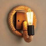 Metal Open Bulb Wall Lamp Farmhouse 1 Head Corridor Sconce with Roped Ring in Brown Clearhalo 'Industrial wall lights' 'Industrial' 'Middle century wall lights' 'Tiffany' 'Wall Lamps & Sconces' 'Wall Lights' Lighting' 2385428