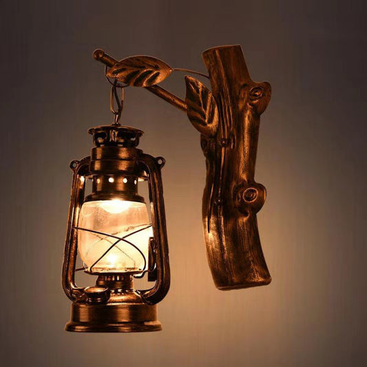 Rustic Oil Lantern Wall Lighting 1 Head Clear Glass Sconce Fixture in Black for Corridor Black Right Clearhalo 'Art deco wall lights' 'Cast Iron' 'Glass' 'Industrial wall lights' 'Industrial' 'Middle century wall lights' 'Modern' 'Rustic wall lights' 'Tiffany' 'Traditional wall lights' 'Wall Lamps & Sconces' 'Wall Lights' Lighting' 2385431