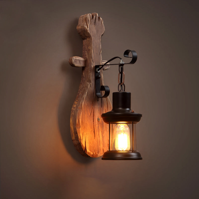 Wood Shiplap Wall Lamp Fixture Country 1-Light Restaurant Wall Mount Light in Brown Clearhalo 'Industrial wall lights' 'Industrial' 'Middle century wall lights' 'Rustic wall lights' 'Tiffany' 'Wall Lamps & Sconces' 'Wall Lights' Lighting' 2385439
