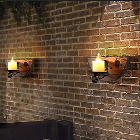 Wood Shiplap Wall Lamp Fixture Country 1-Light Restaurant Wall Mount Light in Brown Brown Semicircle Clearhalo 'Industrial wall lights' 'Industrial' 'Middle century wall lights' 'Rustic wall lights' 'Tiffany' 'Wall Lamps & Sconces' 'Wall Lights' Lighting' 2385440