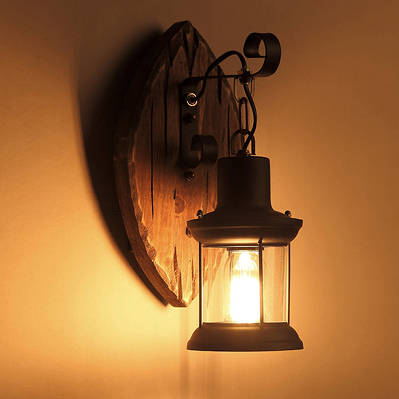 Wood Shiplap Wall Lamp Fixture Country 1-Light Restaurant Wall Mount Light in Brown Brown Leaf Clearhalo 'Industrial wall lights' 'Industrial' 'Middle century wall lights' 'Rustic wall lights' 'Tiffany' 'Wall Lamps & Sconces' 'Wall Lights' Lighting' 2385442