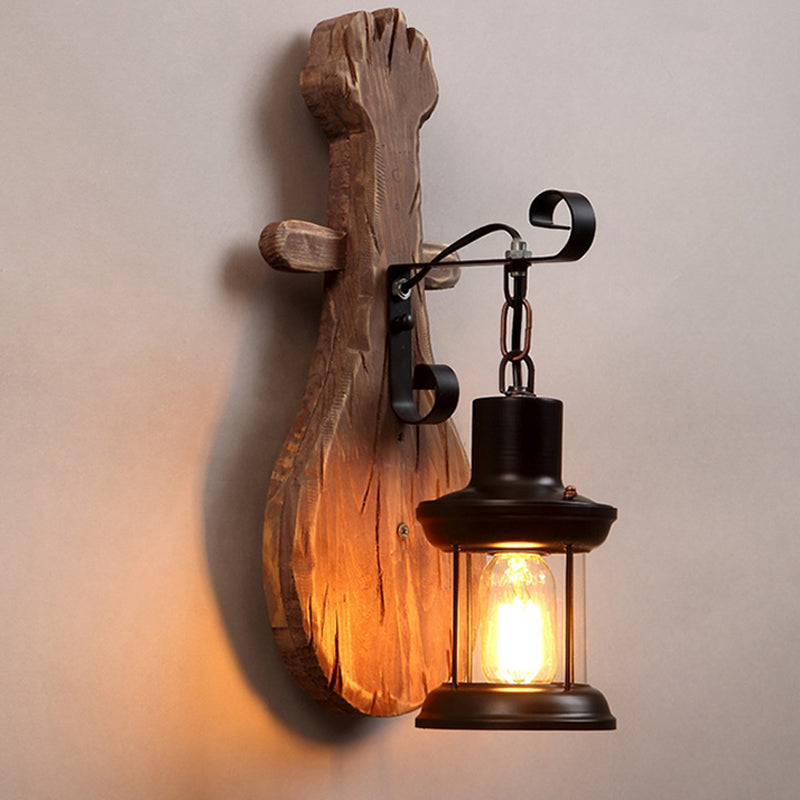 Wood Shiplap Wall Lamp Fixture Country 1-Light Restaurant Wall Mount Light in Brown Brown Violin Clearhalo 'Industrial wall lights' 'Industrial' 'Middle century wall lights' 'Rustic wall lights' 'Tiffany' 'Wall Lamps & Sconces' 'Wall Lights' Lighting' 2385446