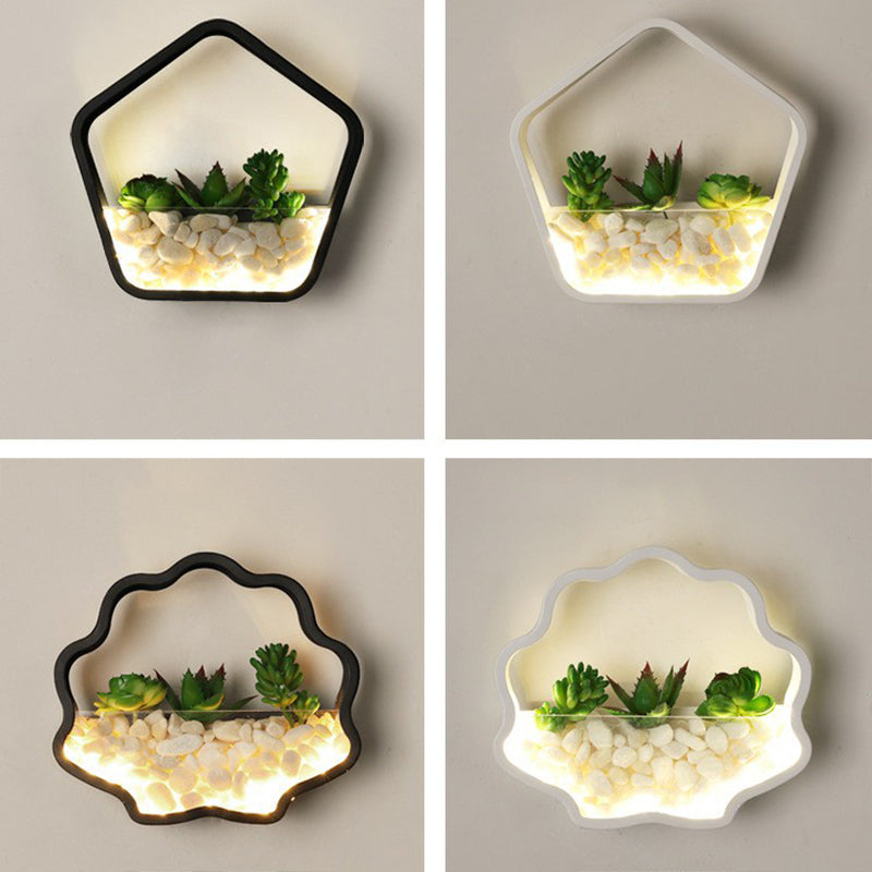 Metal Halo LED Sconce Light Art Deco Wall Mounted Light with Cobblestone and Imitation Plant Third Gear Clearhalo 'Wall Lamps & Sconces' 'Wall Lights' Lighting' 2385461