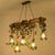 Wooden Brown Island Light Linear 5 Heads Rustic Pendant Light with Cage Shade and Green Art Ivy Brown Clearhalo 'Ceiling Lights' 'Island Lights' Lighting' 2385520