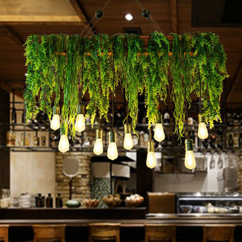 hanging plant light fixture Rectangular Restaurant Pendant Light Fixture Rustic Iron Hanging Island Light with Fake Plant Decoration