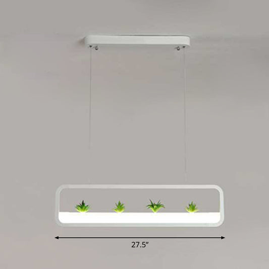 Rectangle Restaurant Island Lamp Artistic Metal LED Hanging Light with Imitation Succulents Deco White 27.5" Clearhalo 'Ceiling Lights' 'Island Lights' Lighting' 2385539