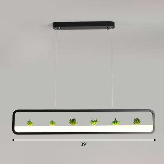 Rectangle Restaurant Island Lamp Artistic Metal LED Hanging Light with Imitation Succulents Deco Clearhalo 'Ceiling Lights' 'Island Lights' Lighting' 2385540
