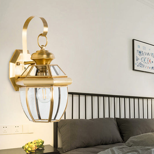 1 Bulb Jar Sconce Lamp Tradition Clear Glass Wall Lighting Fixture in Black/Brass for Bedside Clearhalo 'Wall Lamps & Sconces' 'Wall Lights' Lighting' 238599