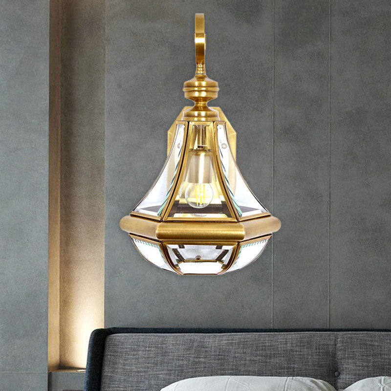 1 Bulb Gourd Sconce Lamp Tradition Clear/Textured White/Cream Glass Wall Lighting Fixture for Bedside Clear Clearhalo 'Wall Lamps & Sconces' 'Wall Lights' Lighting' 238652